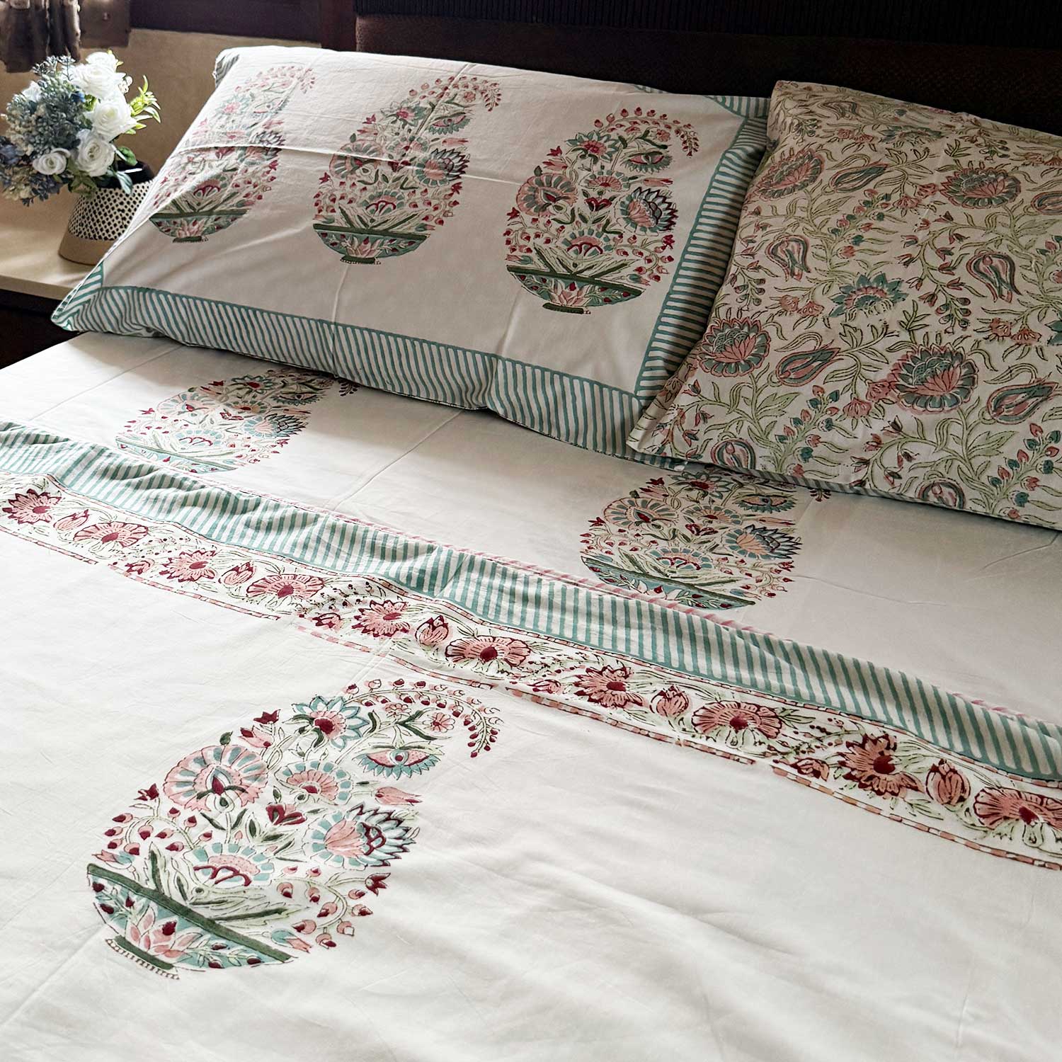 White Freestyle Cotton Printed Dohar - 100 inches x 110 inches