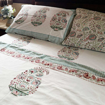 White Freestyle Cotton Printed Dohar - 100 inches x 110 inches