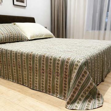 Green Line Pattern Cotton Printed Bedsheet - 100 inches x 110 inches