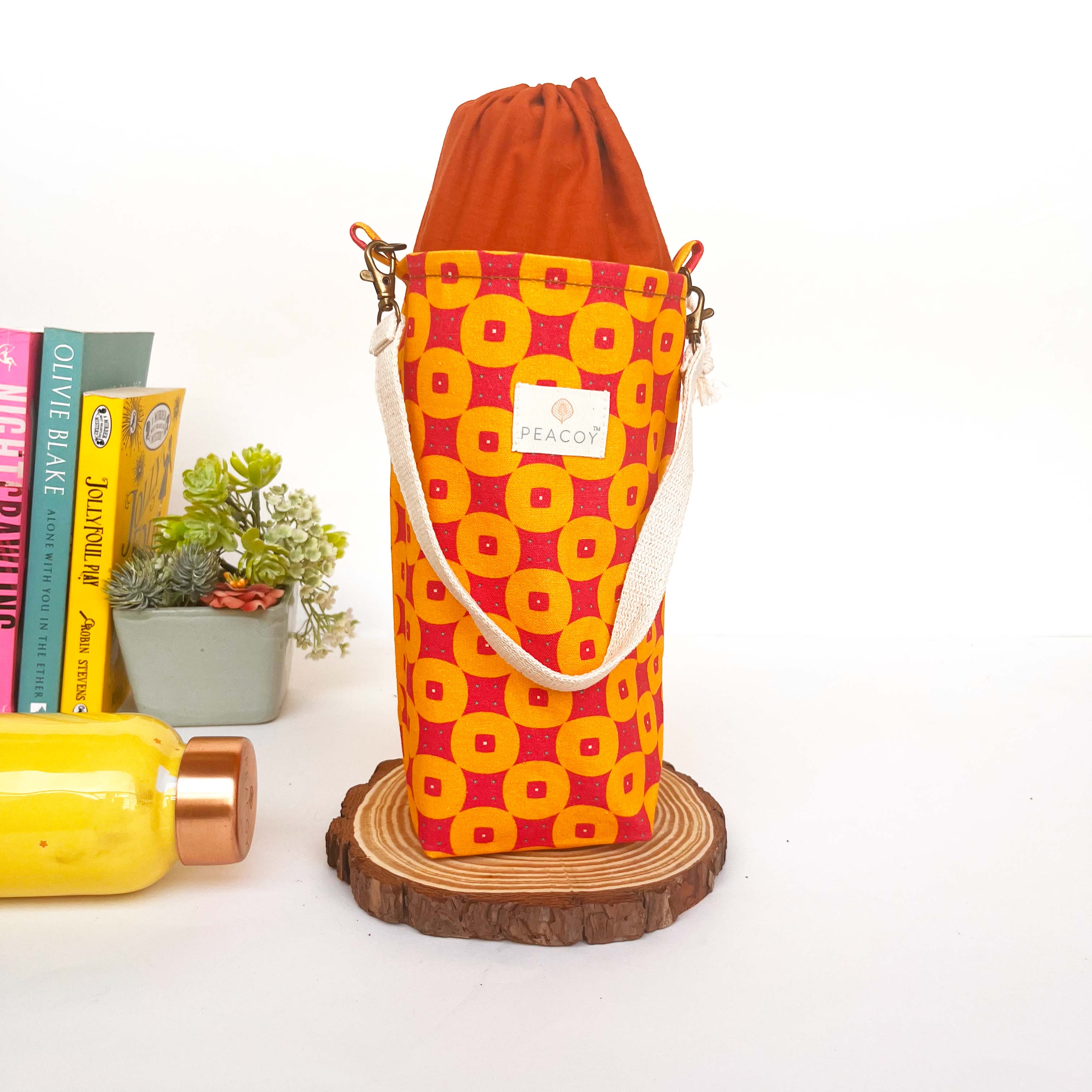 Shocking Pink Chequer | Bottle Cover Cotton Canvas |13 x 6 inches | Peacoy