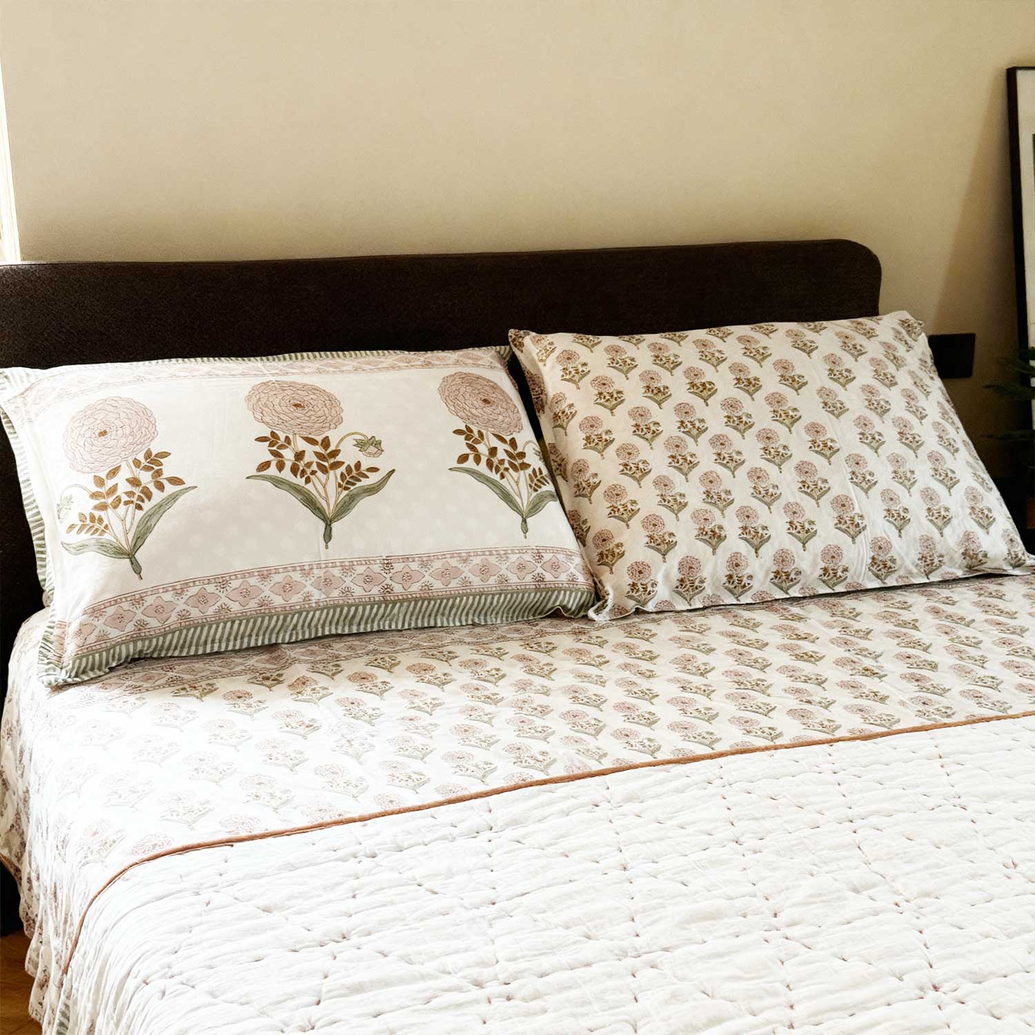 Peach Cotton Printed Quilt - 100 inches x 110 inches