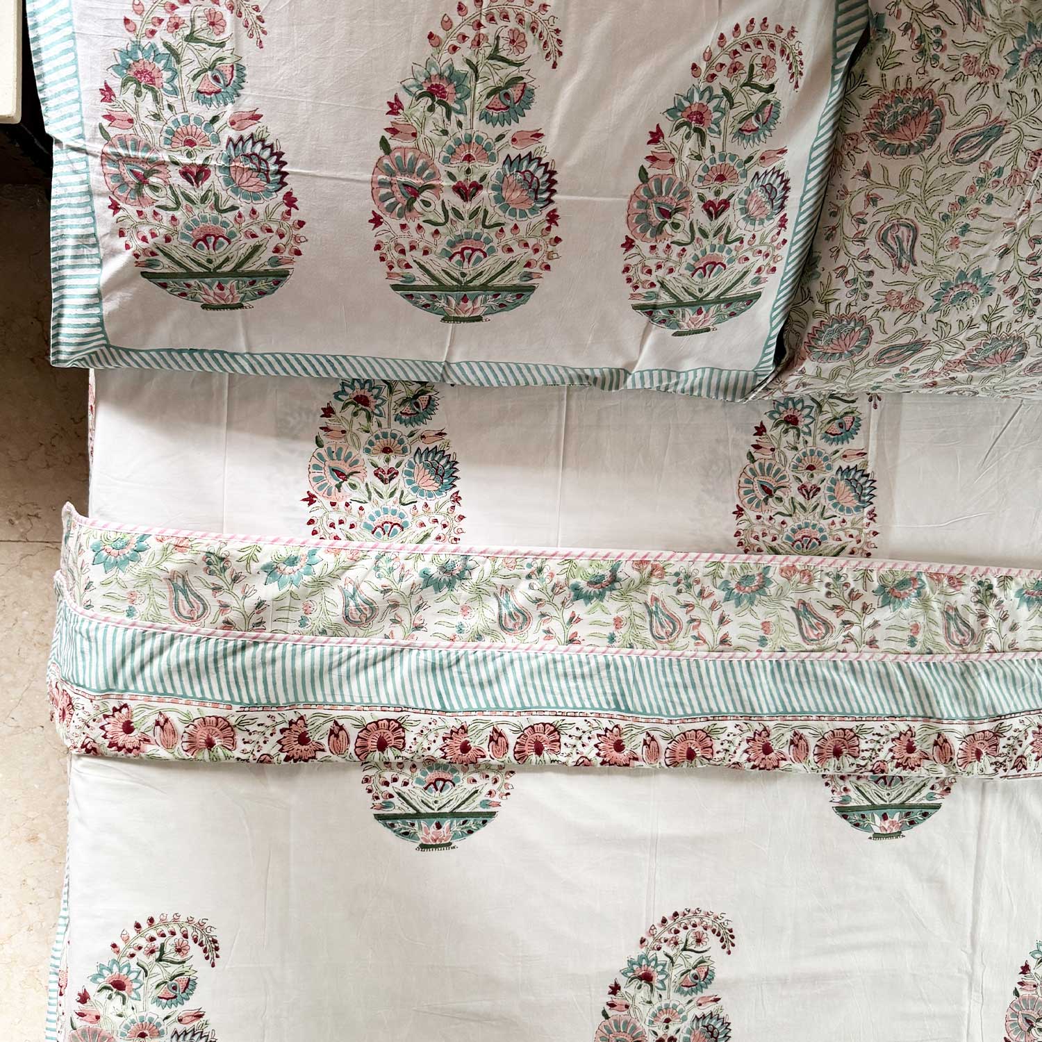 White Freestyle Cotton Printed Dohar - 100 inches x 110 inches