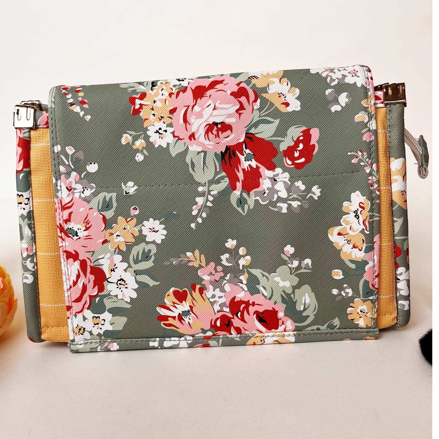 Travel Kits for Cosmetics and Essentials |  Toiletry Bag | Brown Olive Green Flower Design pouch