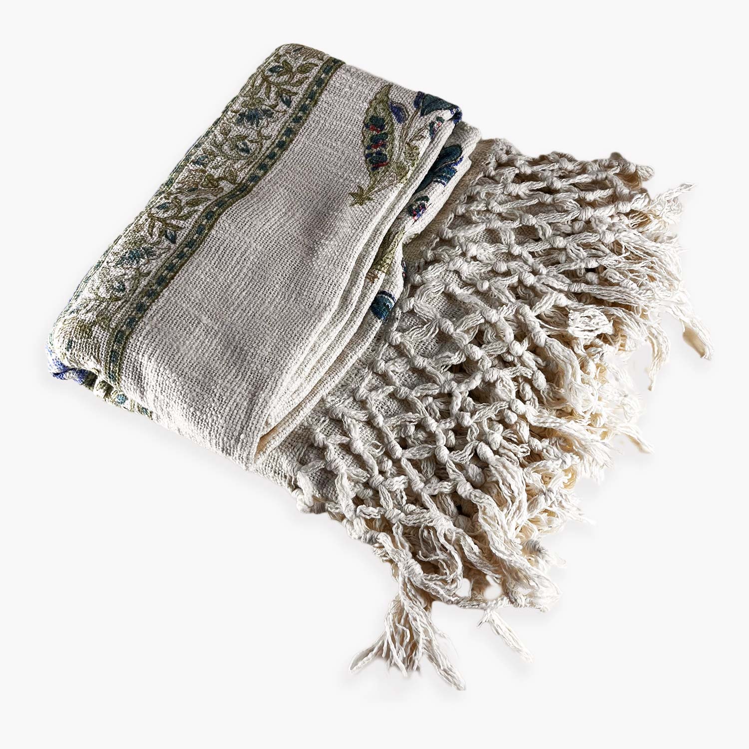 White Love Block Printed 100 % Cotton Throw - 60 inches x 48 inches