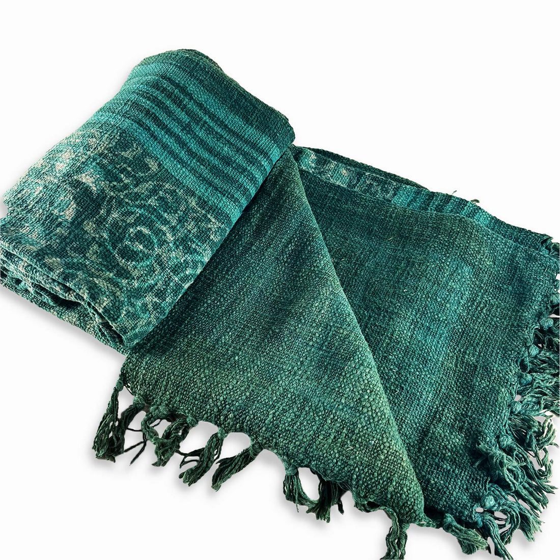 Green Love Block Printed 100 % Cotton Throw - 60 inches x 48 inches