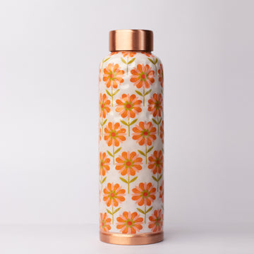 Orange Block Flower Pattern| 100% Pure Copper Bottle|950 ml | Peacoy