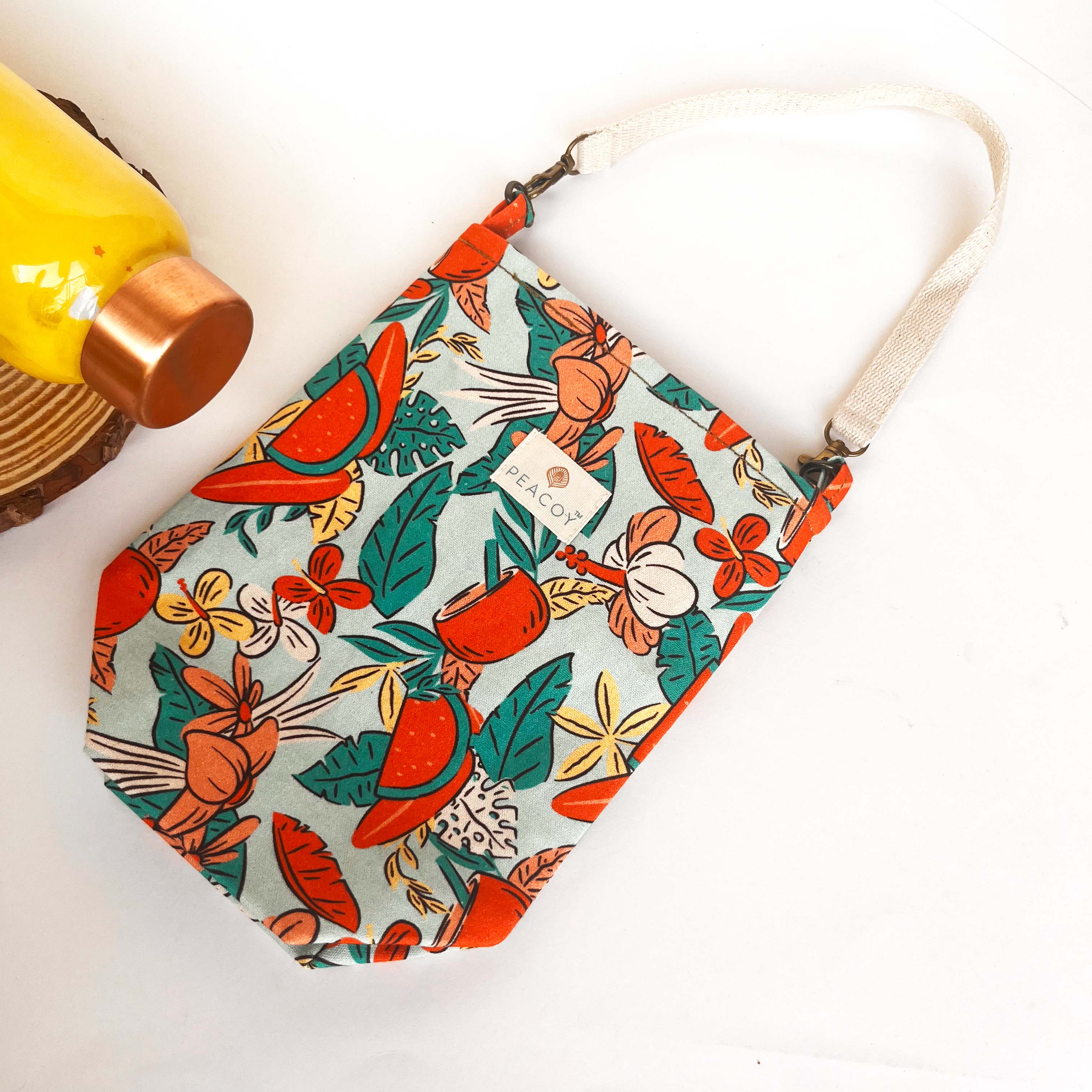 Fauna n Flaura | Bottle Cover Cotton Canvas |13 x 6 inches | Peacoy