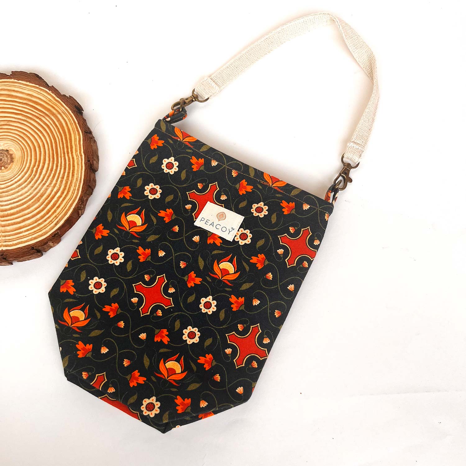 Bottle Cover Abstract Black | Cotton Canvas |13 x 6 inches | Peacoy