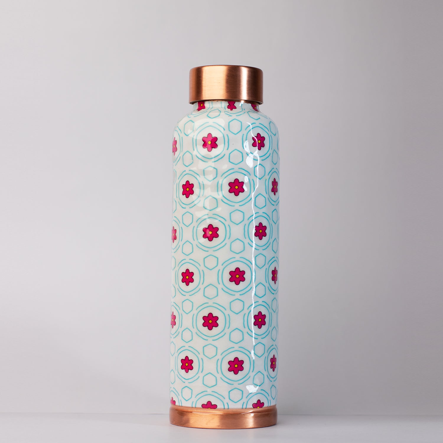 Pink Lily Floral Printed | 100% Pure Copper Bottle|950ML| Peacoy