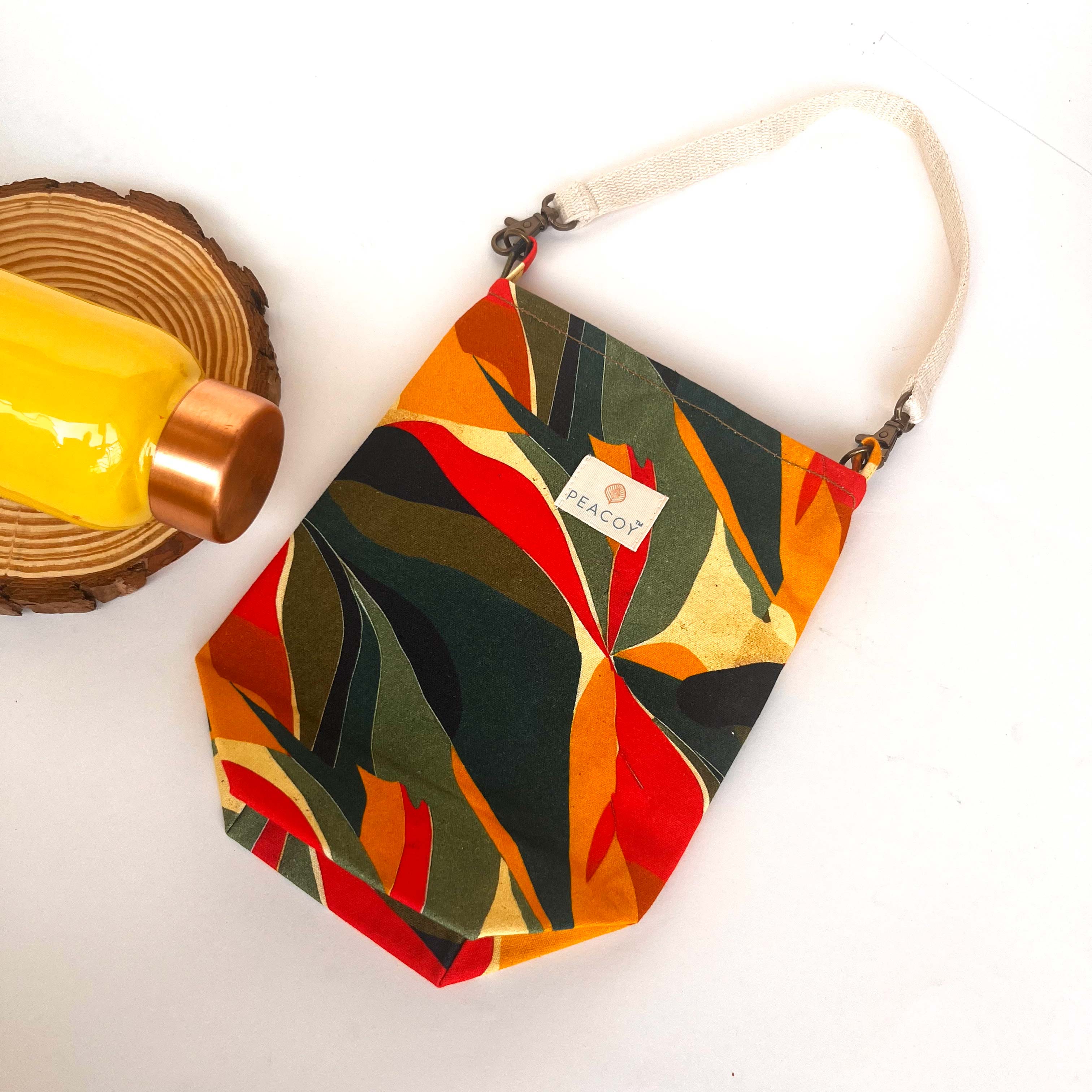 Bottle Cover Abstract Leaf Cotton Canvas |13 x 6 inches | Peacoy