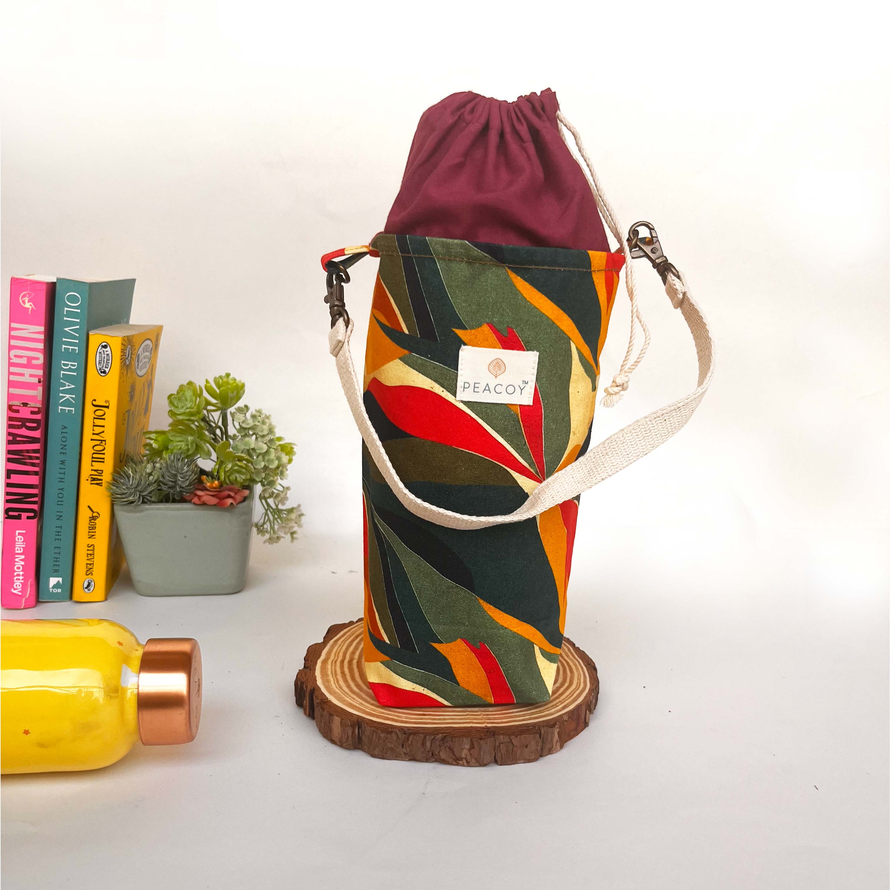 Bottle Cover Abstract Leaf Cotton Canvas |13 x 6 inches | Peacoy