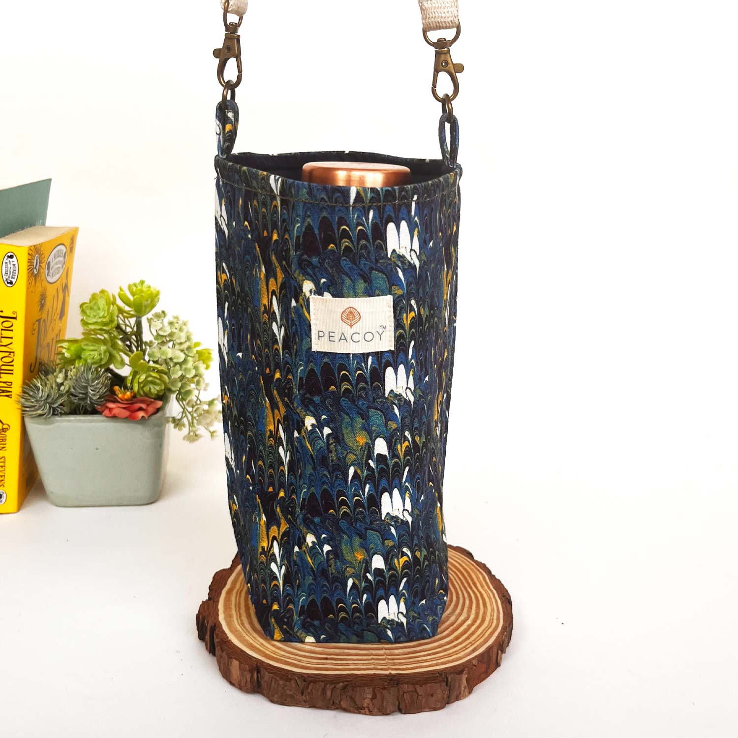 Bottle Cover Blue Abstract Leaf Cotton Canvas |13 x 6 inches | Peacoy