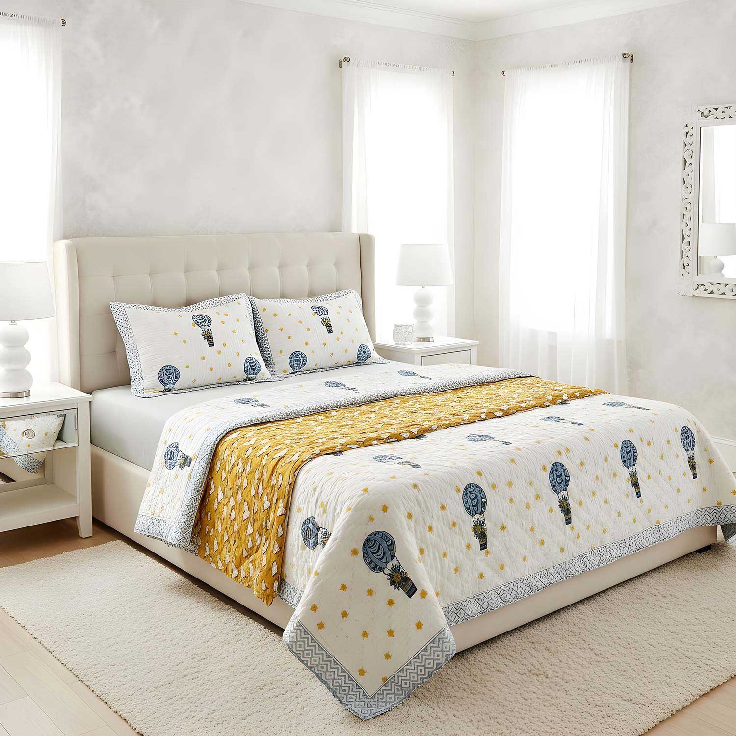 Orange Balloon & Star Prints Kids Single Quilt | Single Sided | 40x60 Inches