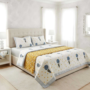 Orange Balloon & Star Prints Kids Single Quilt | Single Sided | 40x60 Inches