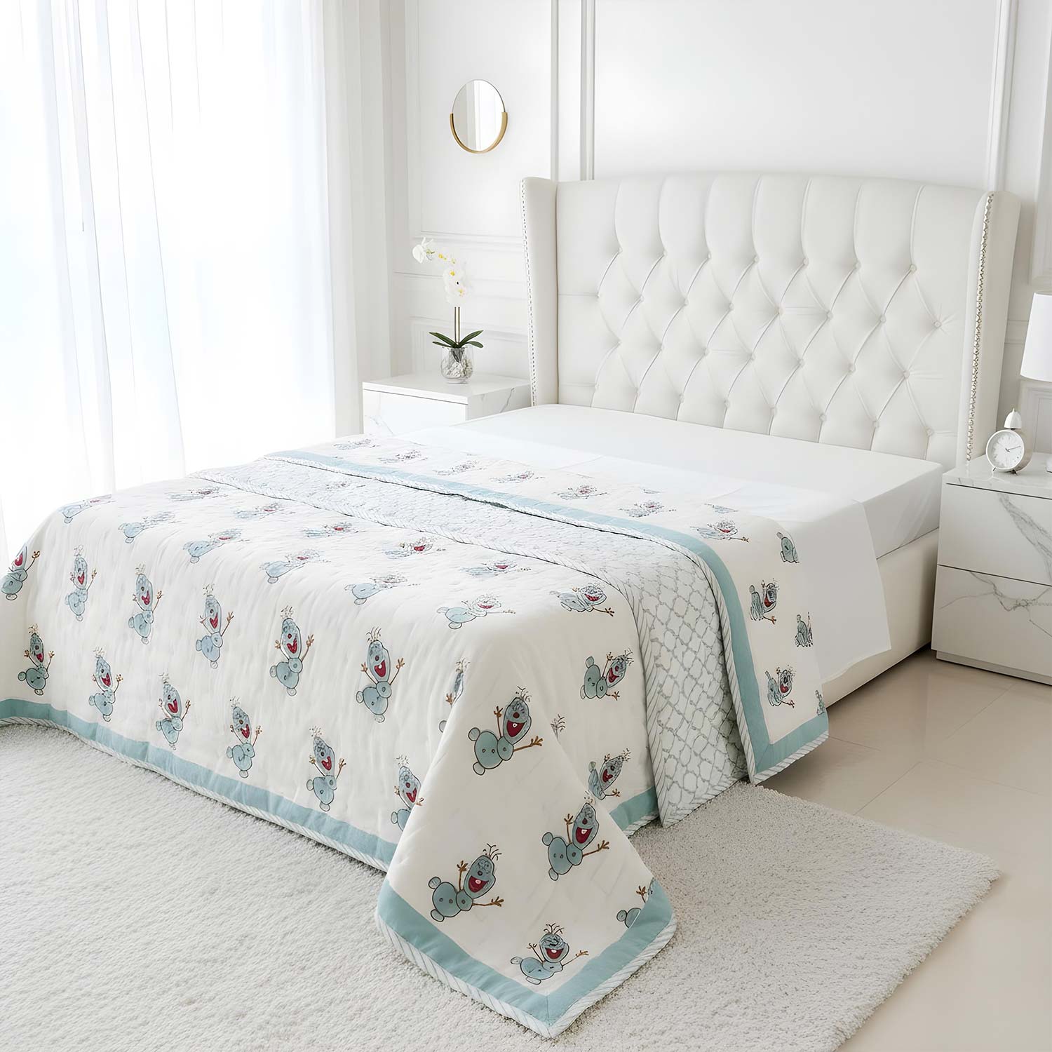Pastel Blue Snowman Print Kids Single Quilt | Single Sided | 40x60 Inches