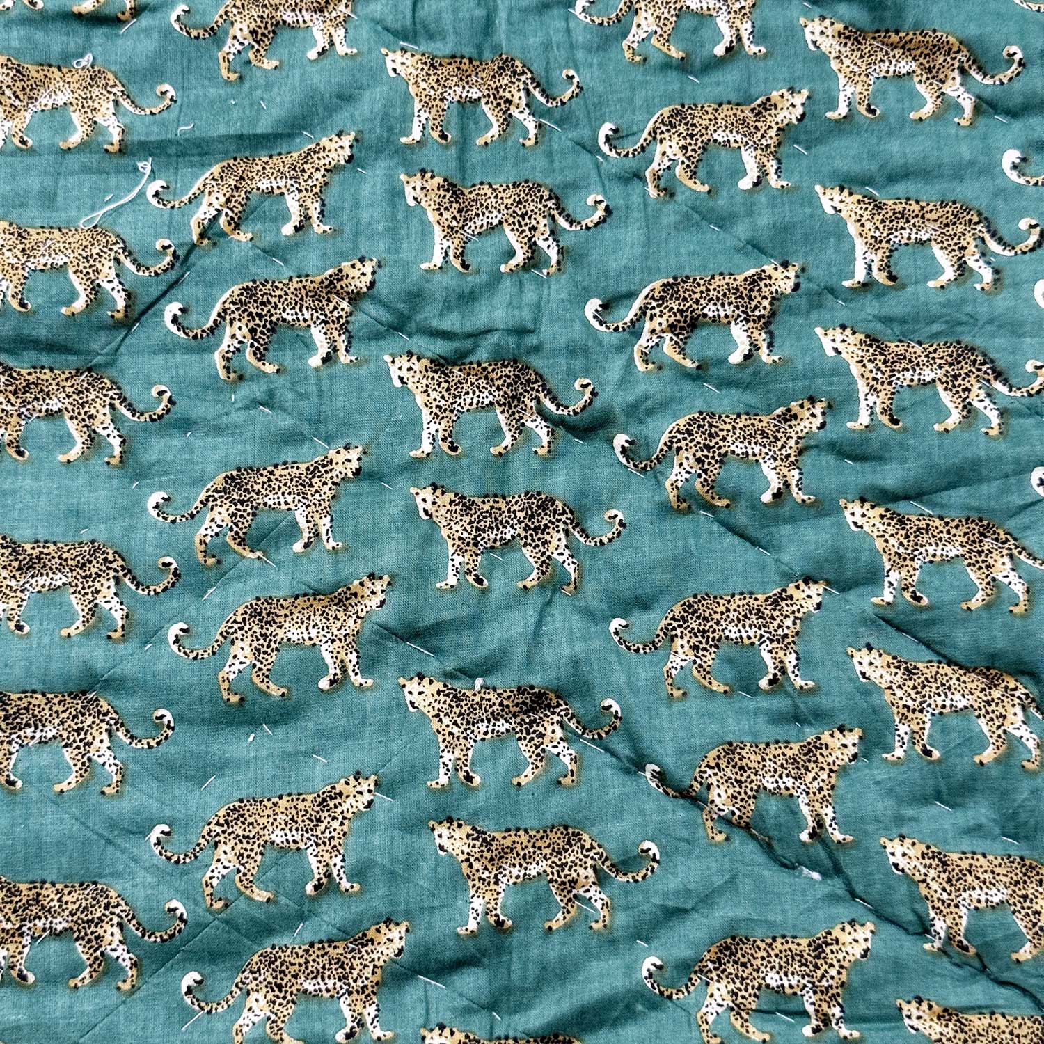 Dark Green Leopard Printed Cotton Quilt - 60 inches x 90 inches
