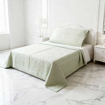 Pastel Green Lattice Bloom Cotton Printed Bedsheet - 100 inches x 110 inches