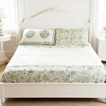 Pastel Green Flower Pattern Cotton Printed 3D Dohar - 100 inches x 110 inches