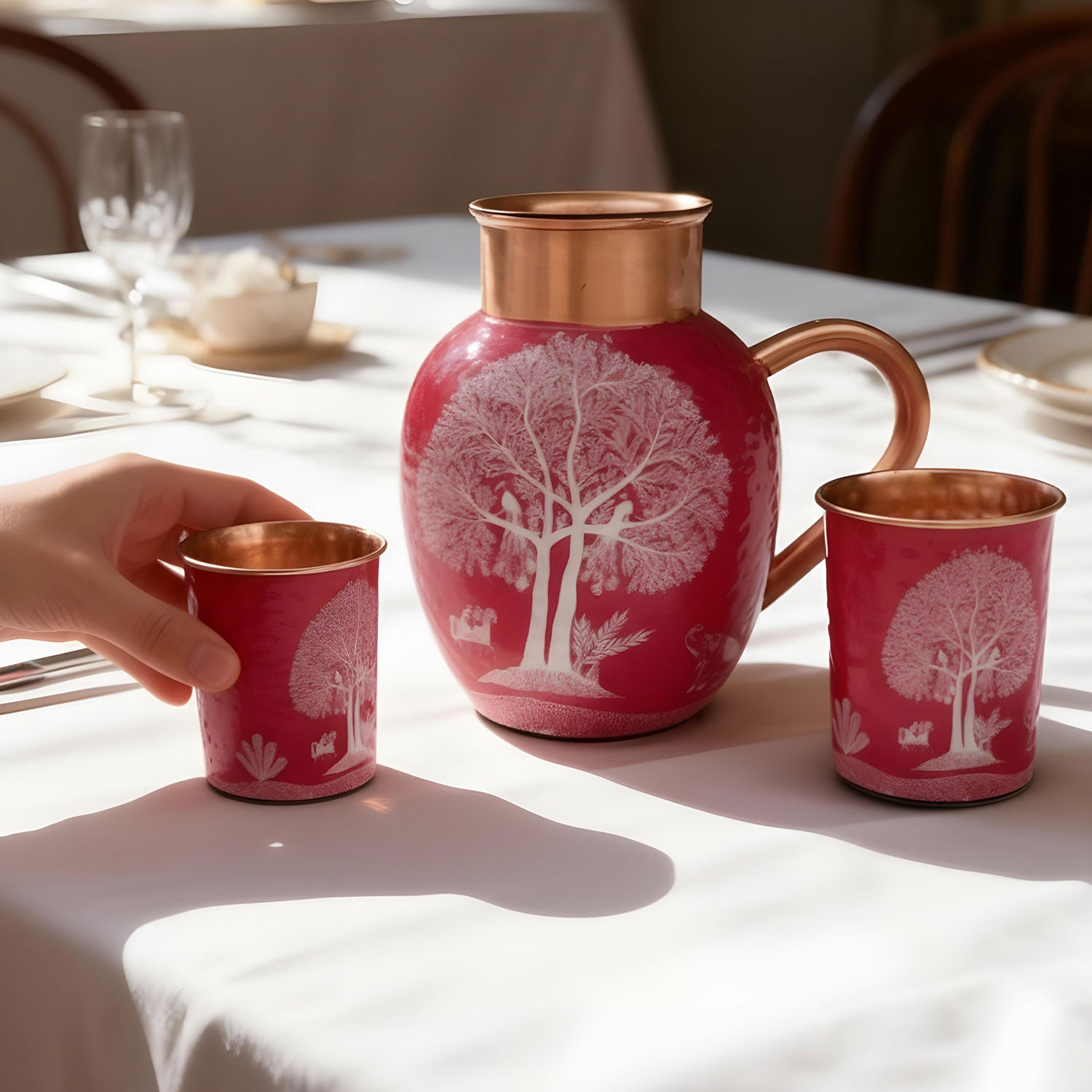 Pink Tree Pure Copper Jug & Glass Set
