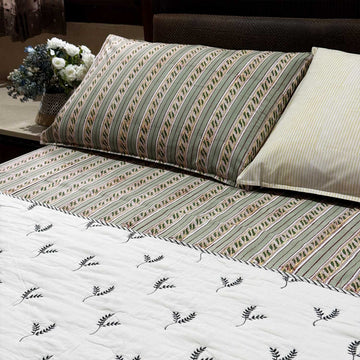 Black & White Leaf Cotton Printed Quilt - 100 inches x 110 inches