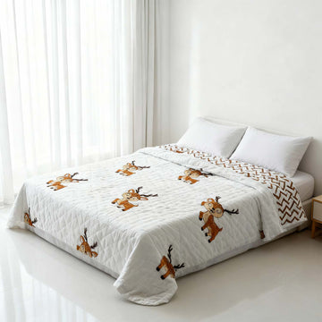 White Deer Prints Kids Single Quilt | Single Sided | 40x60 Inches