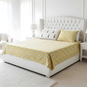 Yellow Circle Pattern Cotton Printed Bedsheet - 100 inches x 110 inches