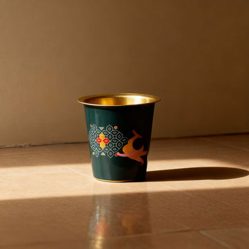 Dark Blue Ethnic Kolam Print Dara Glass Set | Set of 2