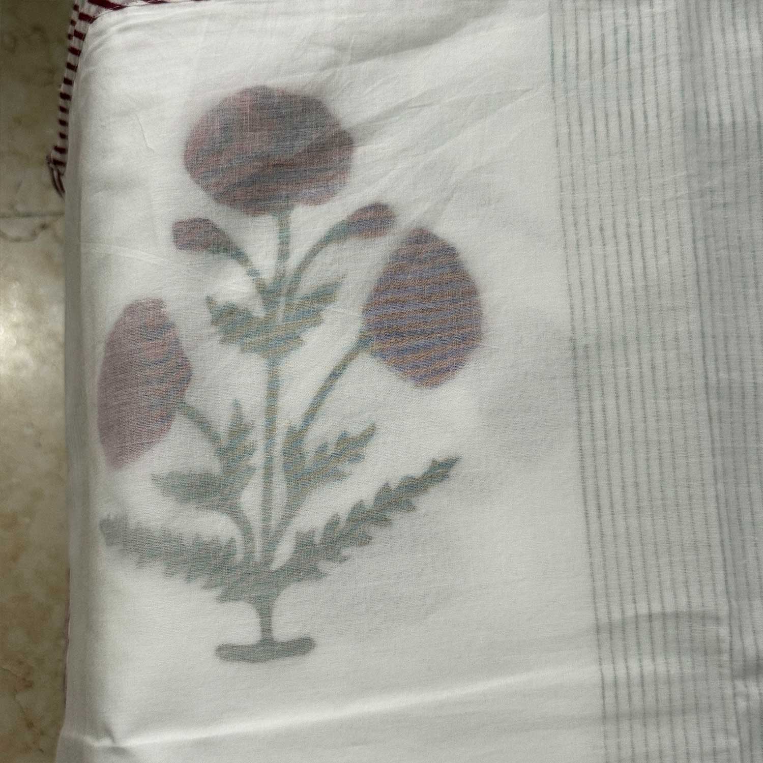 Pastel Green & Dark Pink Floral Cotton Printed 3D Dohar - 100 inches x 110 inches