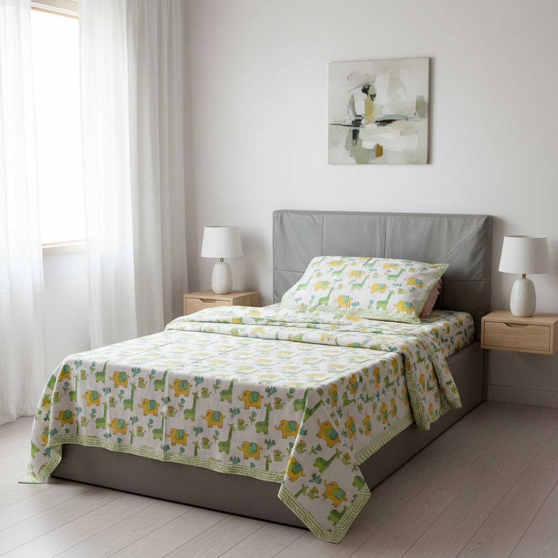 White Animal Prints Kids Single Bedsheet | 60x90 Inches