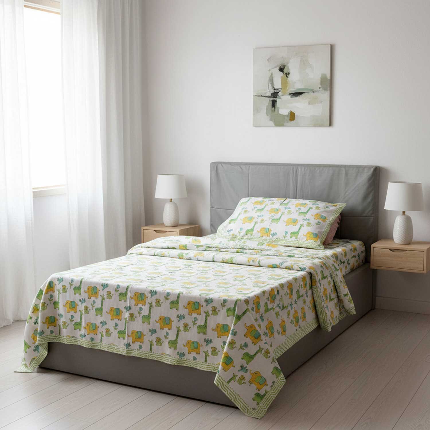 White Animal Prints Kids Single Bedsheet | 60x90 Inches