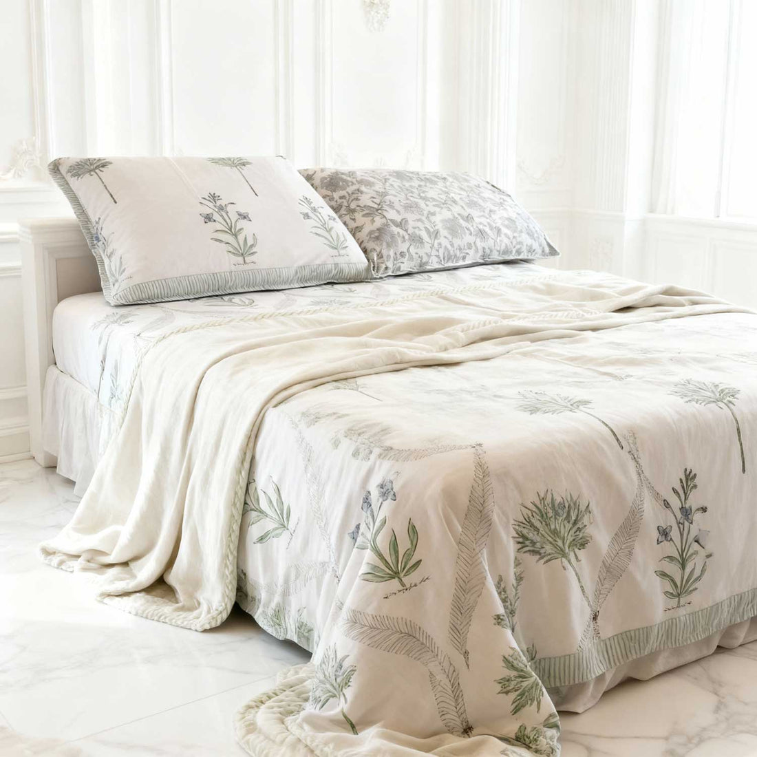 Pastel Green Cotton Printed 3D Dohar - 100 inches x 110 inches