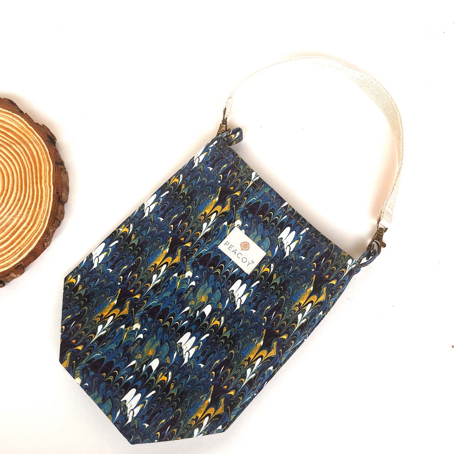 Bottle Cover Blue Abstract Leaf Cotton Canvas |13 x 6 inches | Peacoy