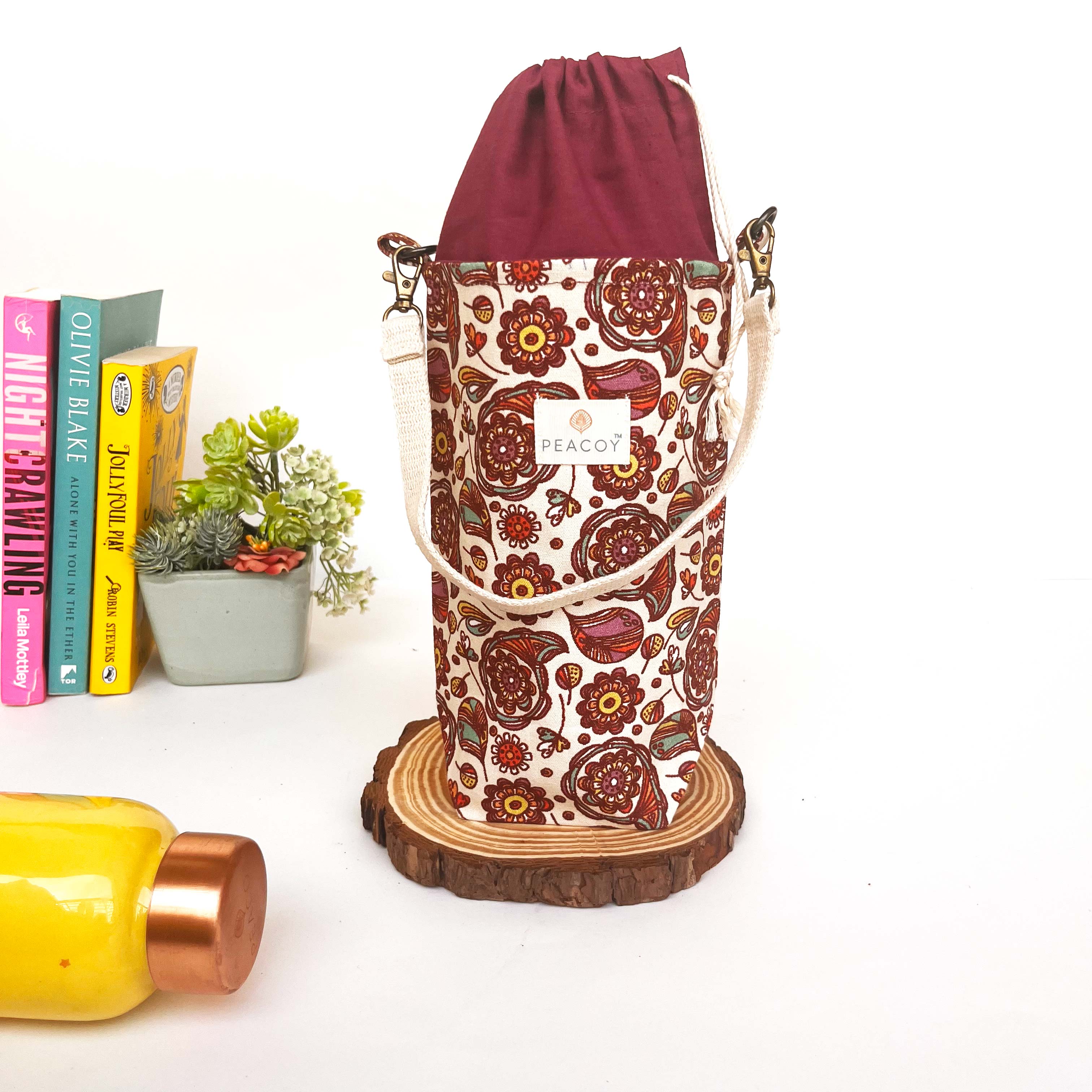 Vintage Flora| Bottle Cover Cotton Canvas |13 x 6 inches | Peacoy