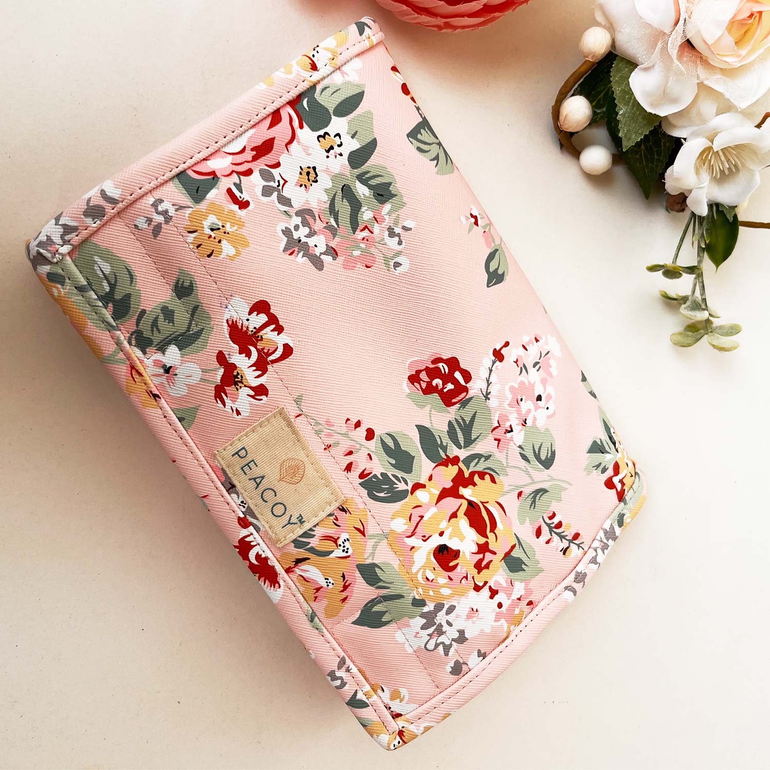 Foldable Travel Kits for Jewellery and Essentials | Pink Flower Design pouch