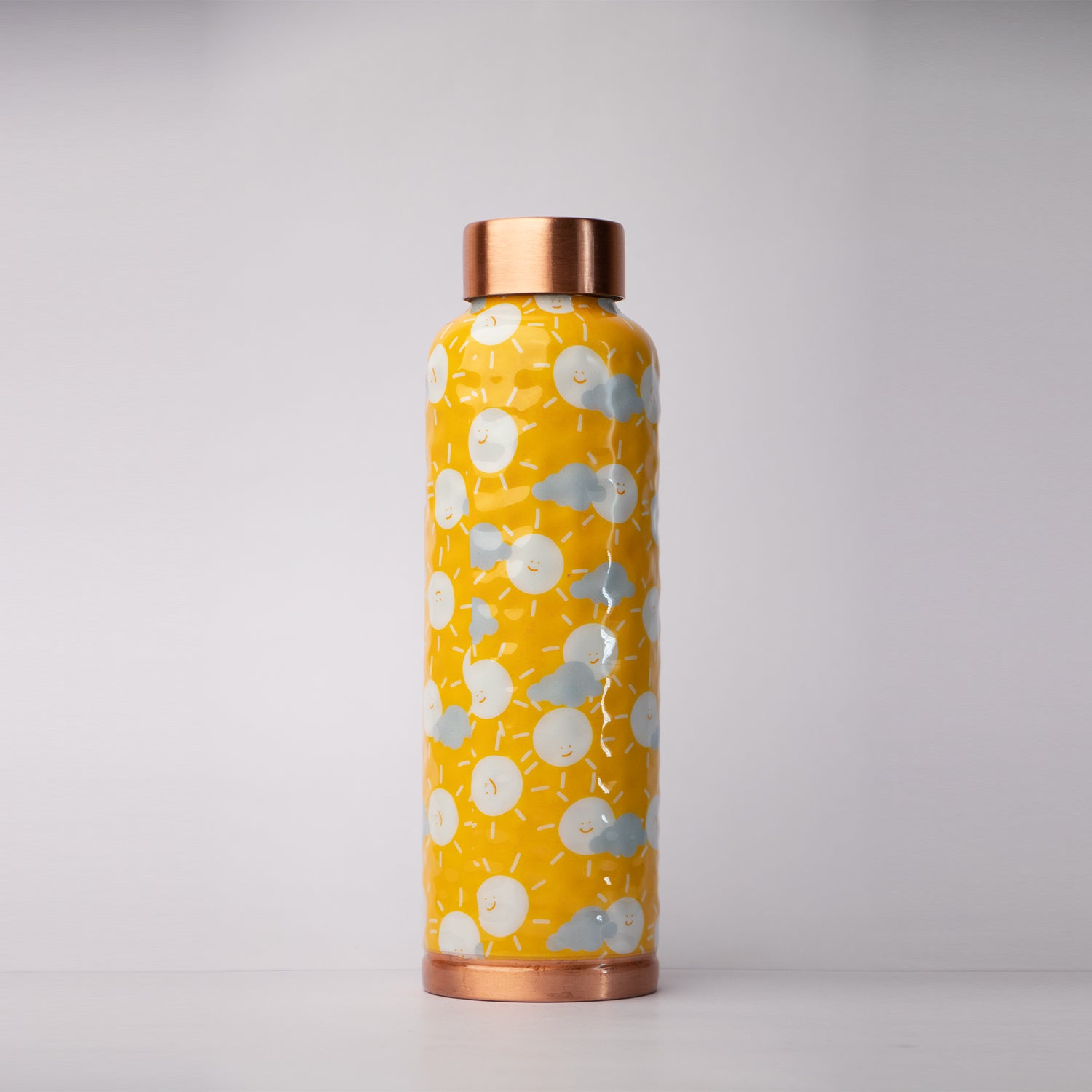 Polka Trend Yello Hammered Printed | 100% Pure Copper Bottle|950 ml | Peacoy