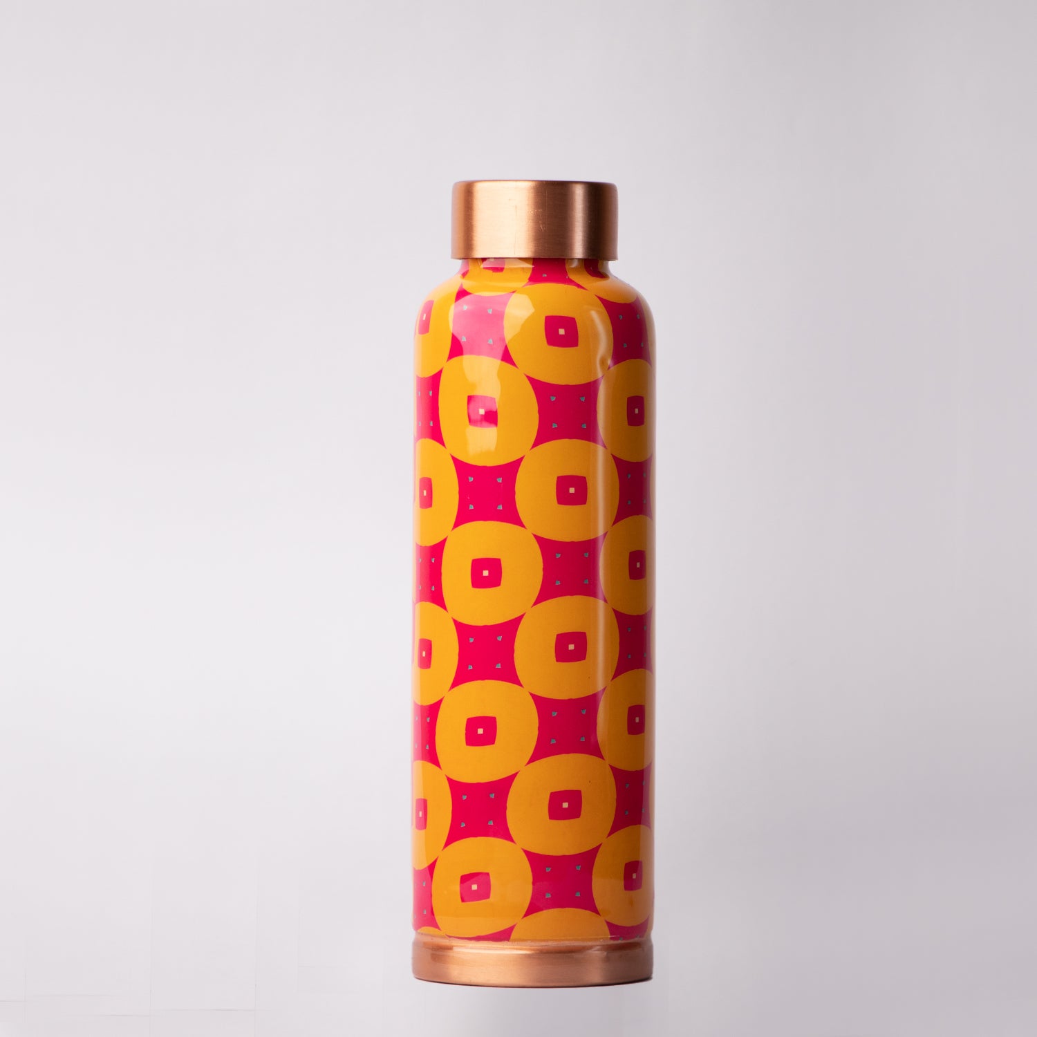 Shocking Pink Chequer| 100% Pure Copper Bottle|950 ml | Peacoy