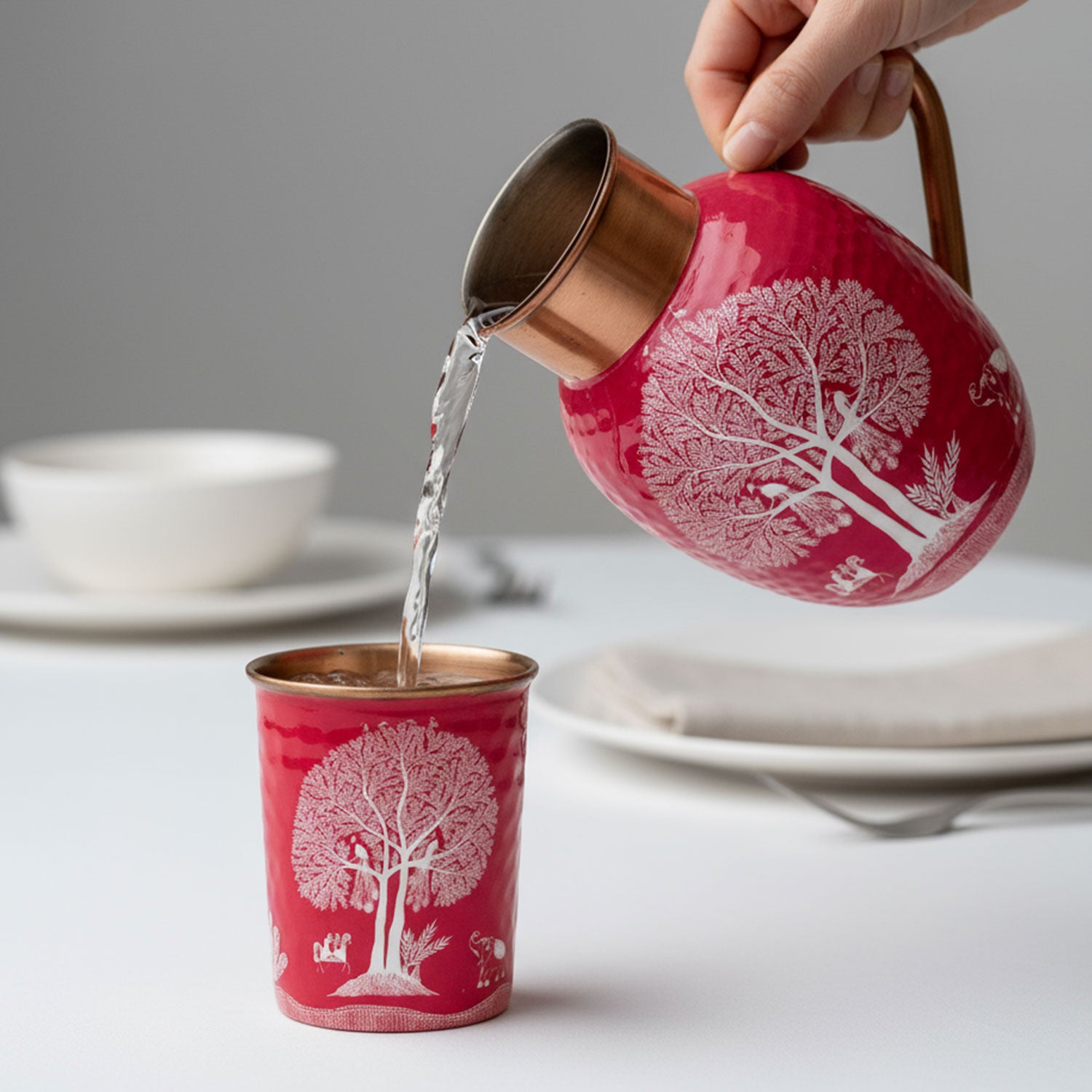 Pink Tree Pure Copper Jug & Glass Set