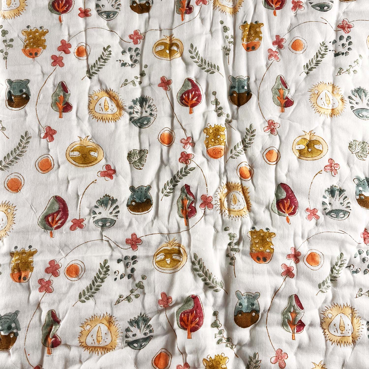 Multi Colour Double Sided Block Printed Cotton Baby Quilt Single 40x60 Inches