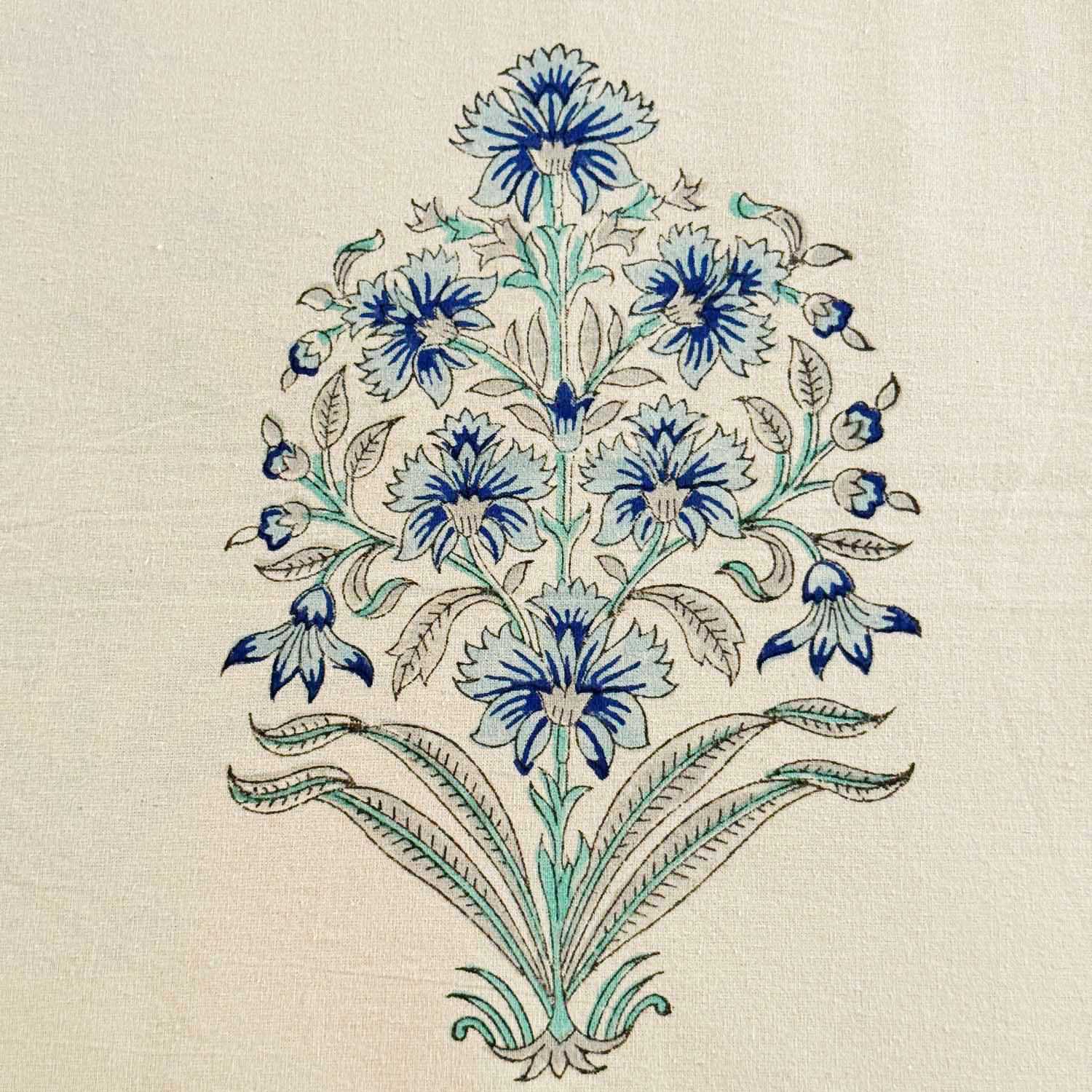 Blue Floral Motifs Cotton Printed Bedsheet - 100 inches x 110 inches