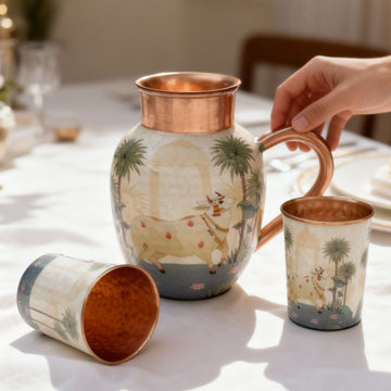 White & Blue Cow Pure Copper Jug & Glass Set