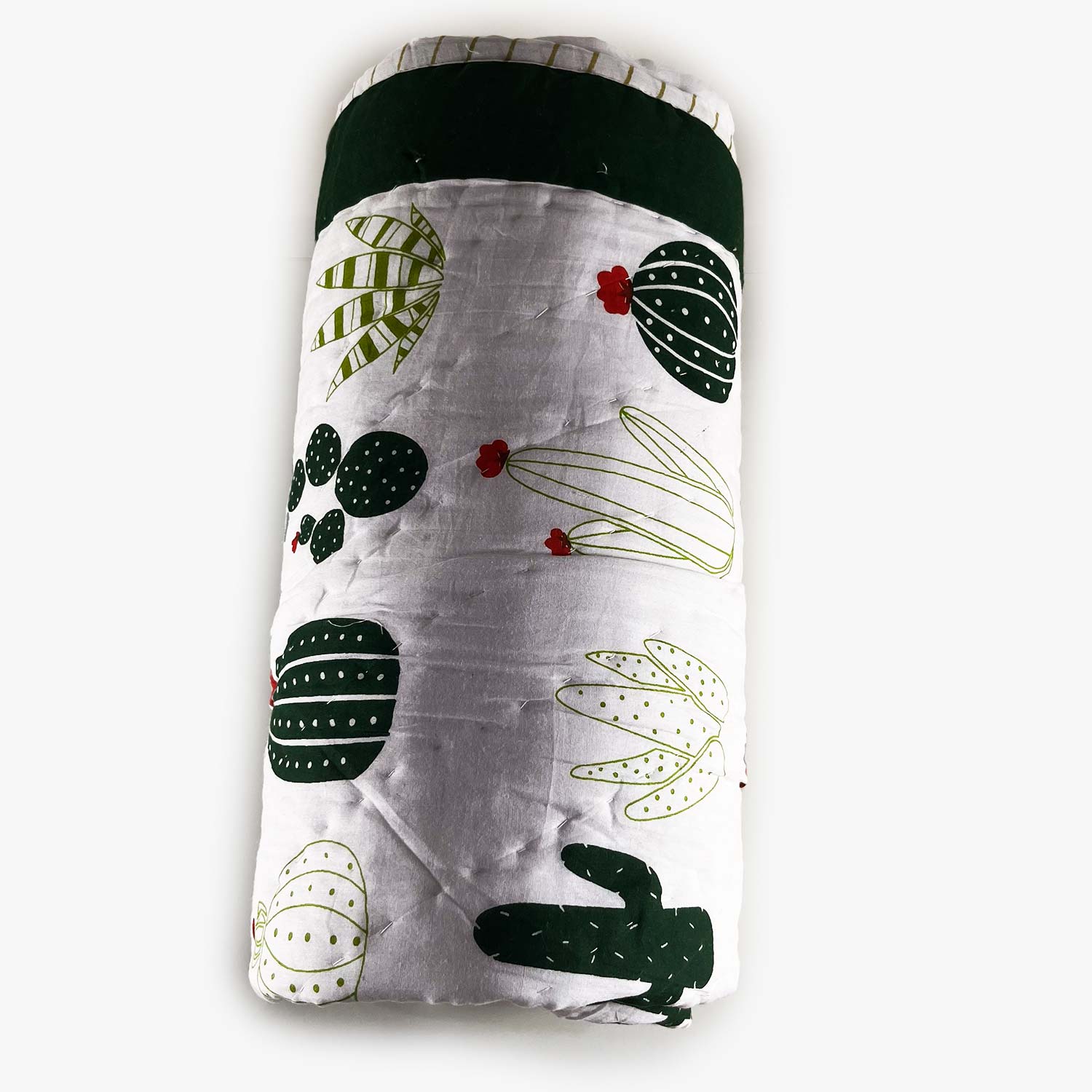 Plants Double Sided Block Printed Cotton Baby Quilt Single 40x60 Inches