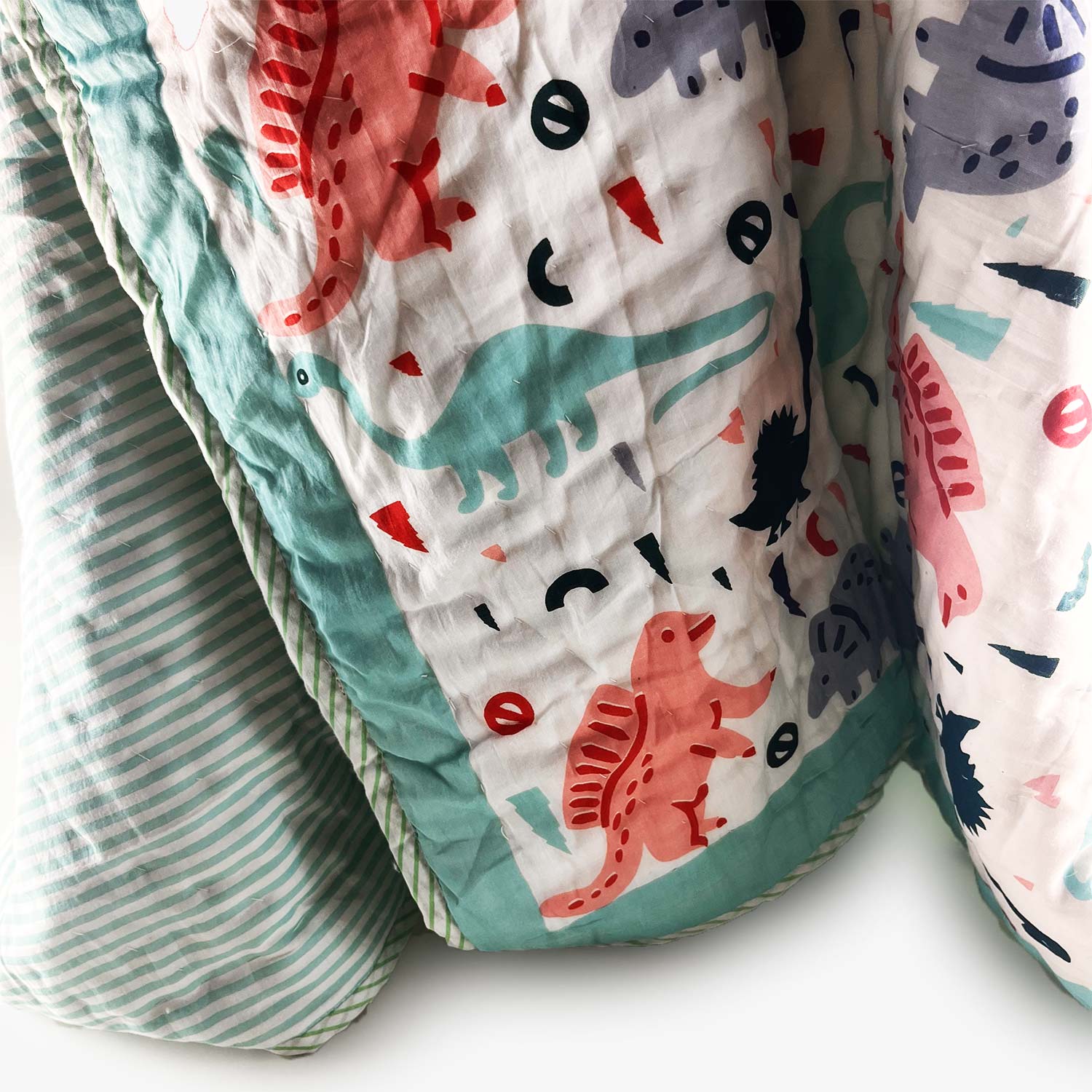 Dinosaur Double Sided Block Printed Cotton Quilt Single 40x60 Inches