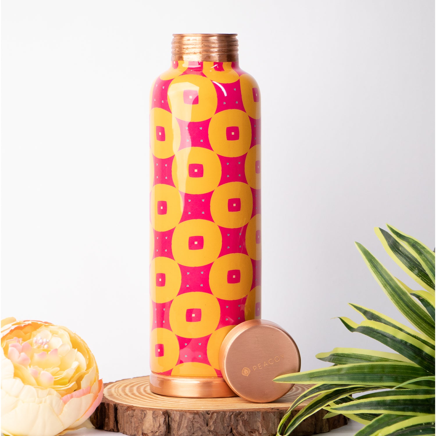 Shocking Pink Chequer| 100% Pure Copper Bottle|950 ml | Peacoy
