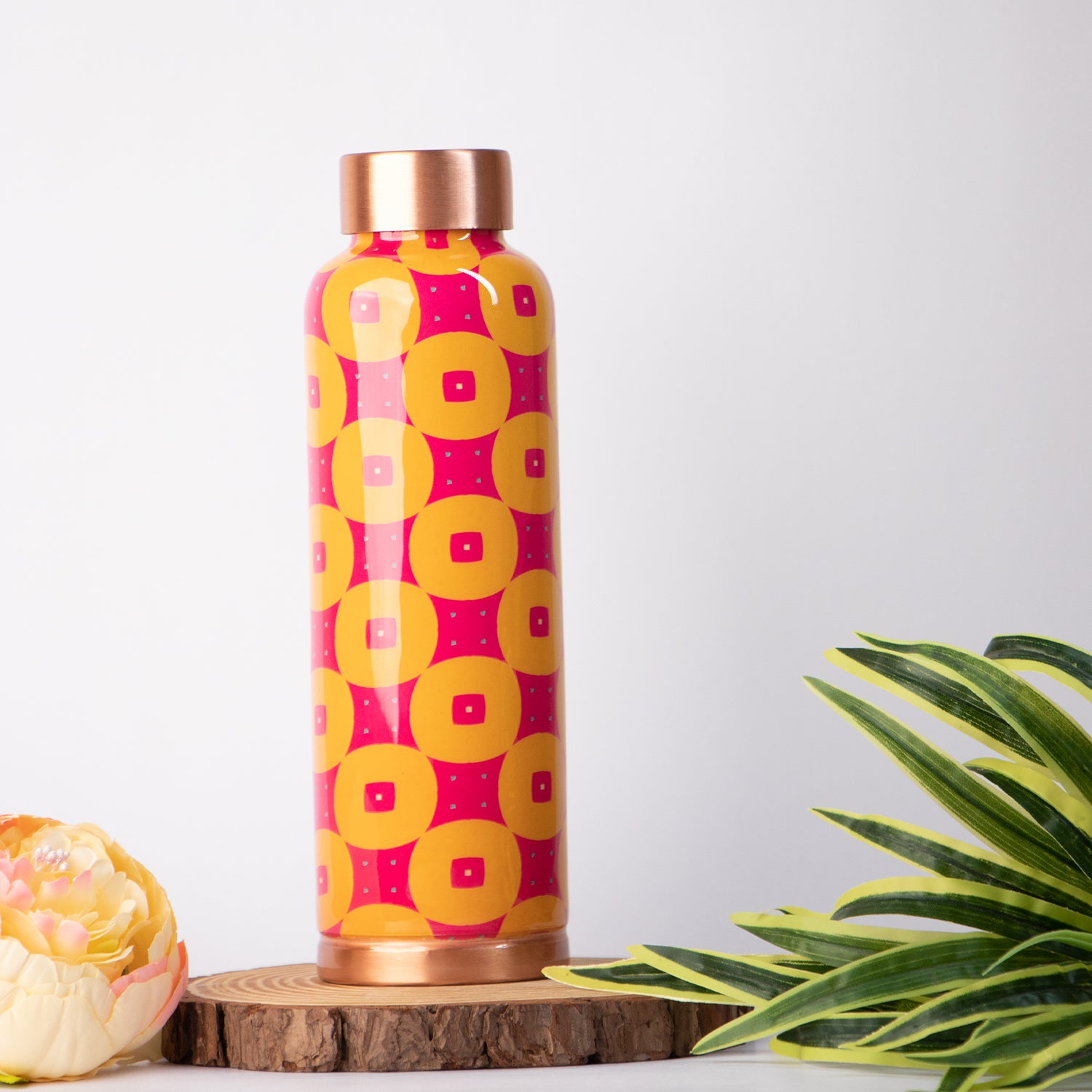 Shocking Pink Chequer| 100% Pure Copper Bottle|950 ml | Peacoy