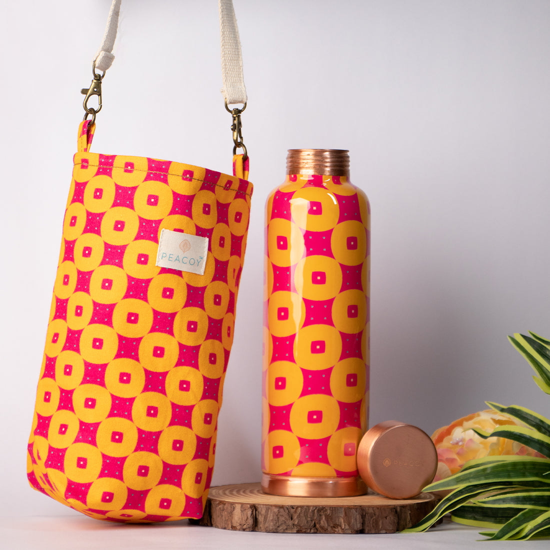 Shocking Pink Chequer| 100% Pure Copper Bottle|950 ml | Peacoy