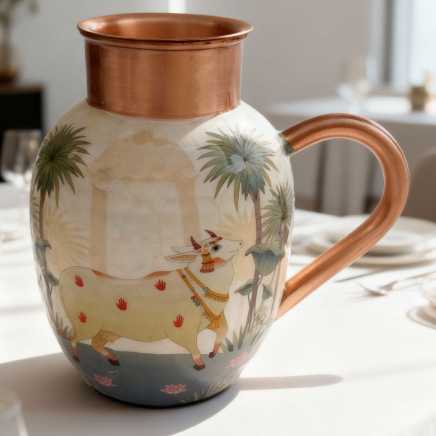 White & Blue Cow Pure Copper Jug & Glass Set