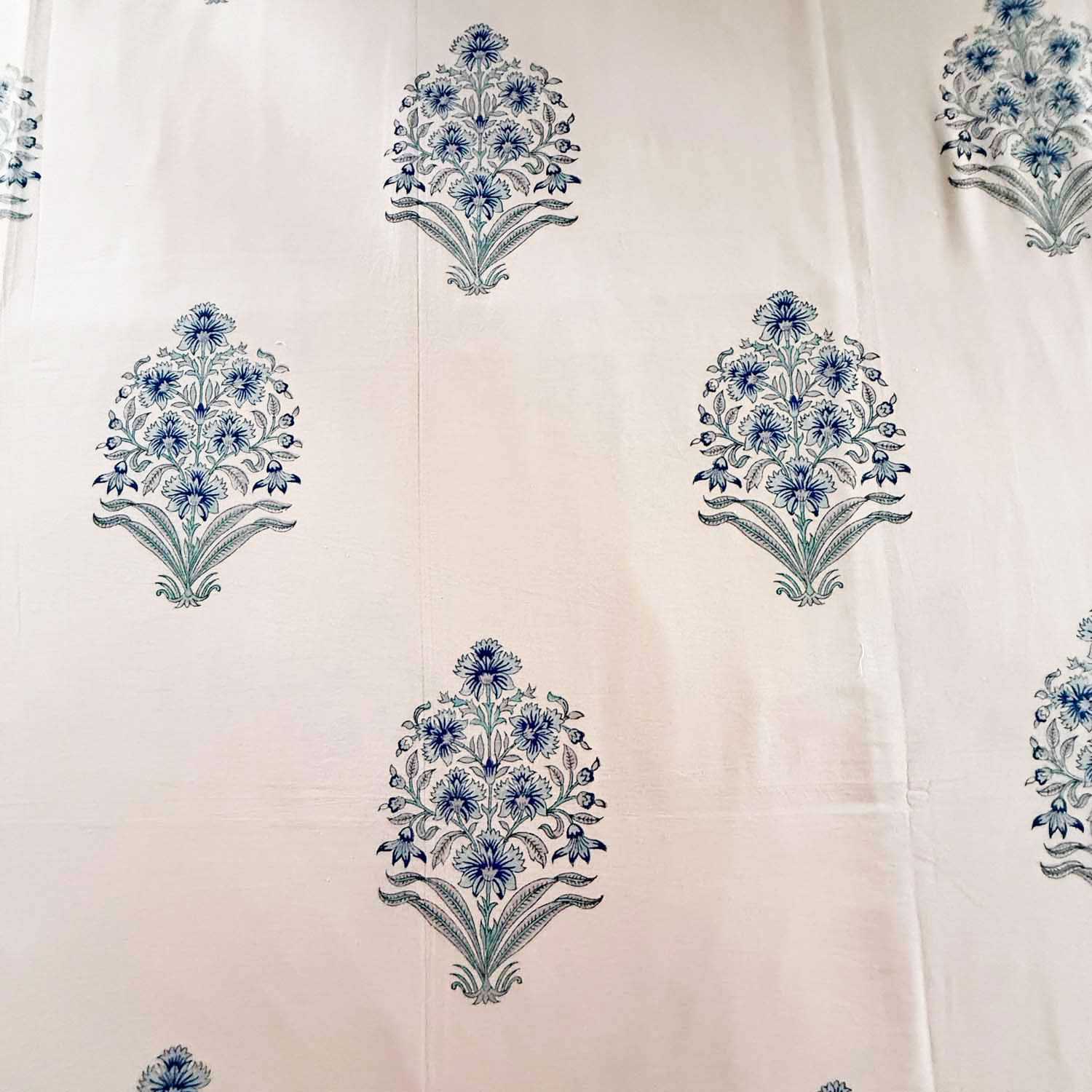 Blue Floral Motifs Cotton Printed Bedsheet - 100 inches x 110 inches
