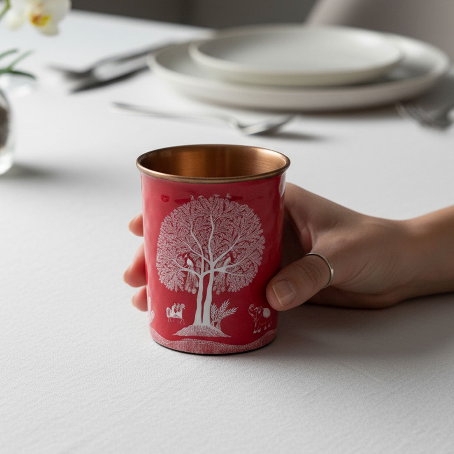Pink Tree Pure Copper Jug & Glass Set