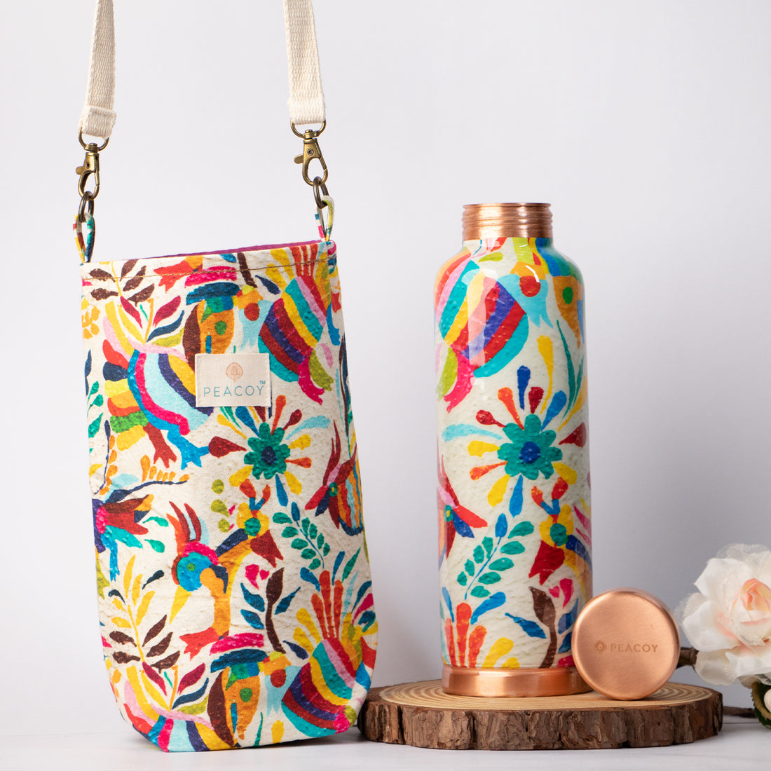 Brush Painted Colourful  | 100% Pure Copper Bottle|950 ml | Peacoy