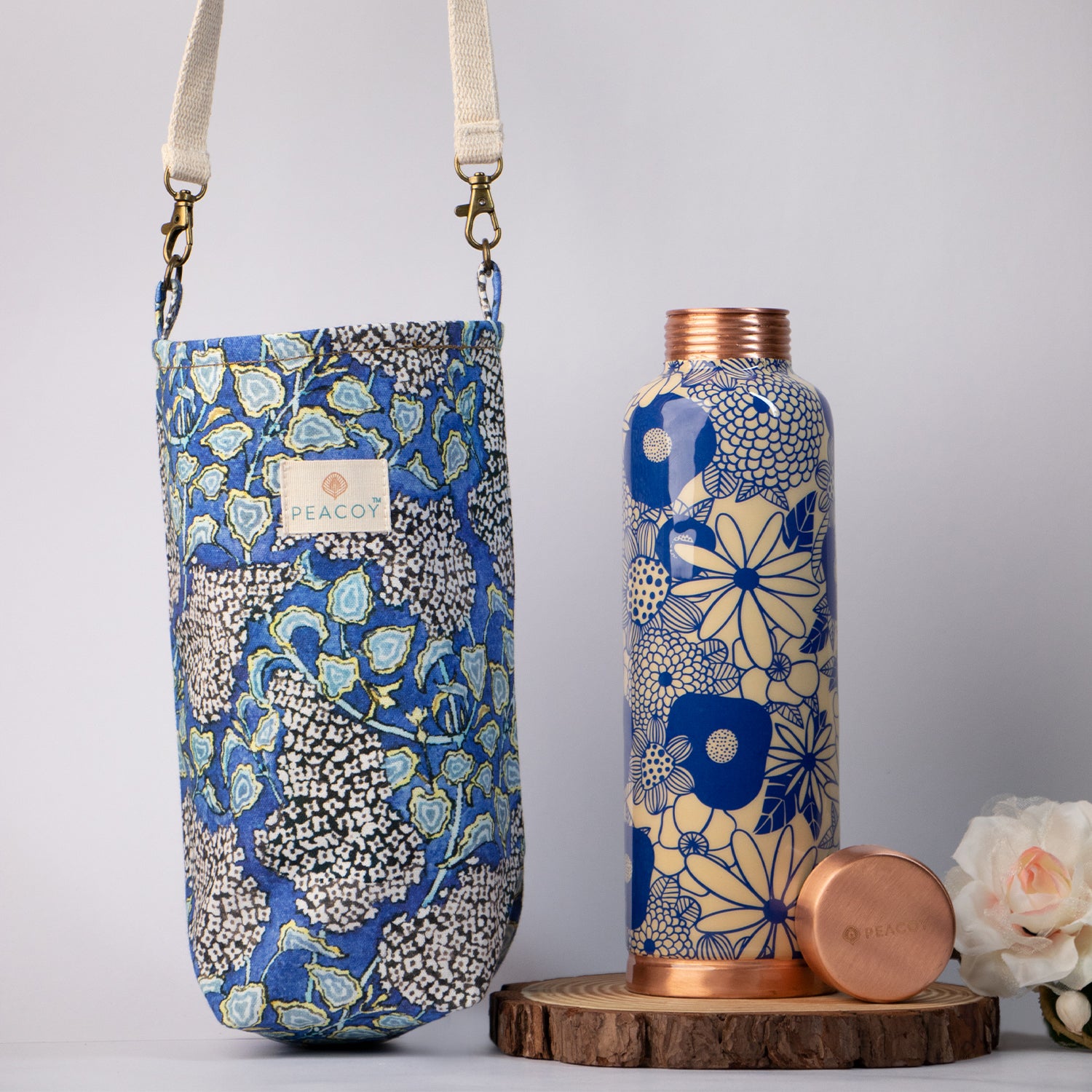 Continental blue flora | 100% Pure Copper Bottle|950 ml | Peacoy